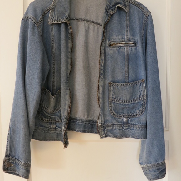 Vintage 1990s Blue Denim Jean Jacket Size M pockets zipper - Picture 6 of 13
